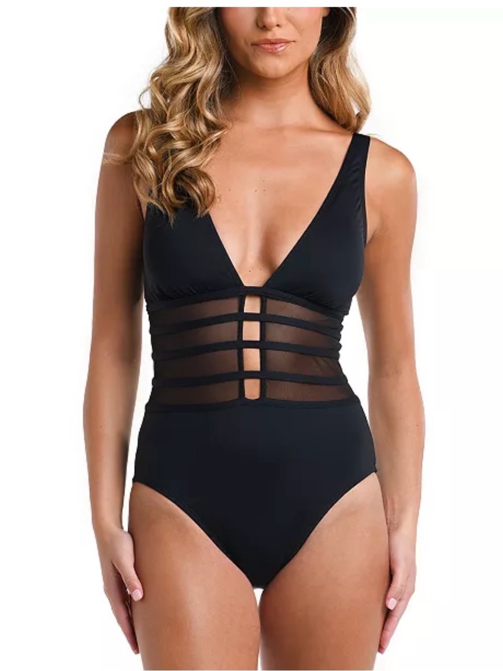 La Blanca Black Mesh-Trim One-Piece Swimsuit